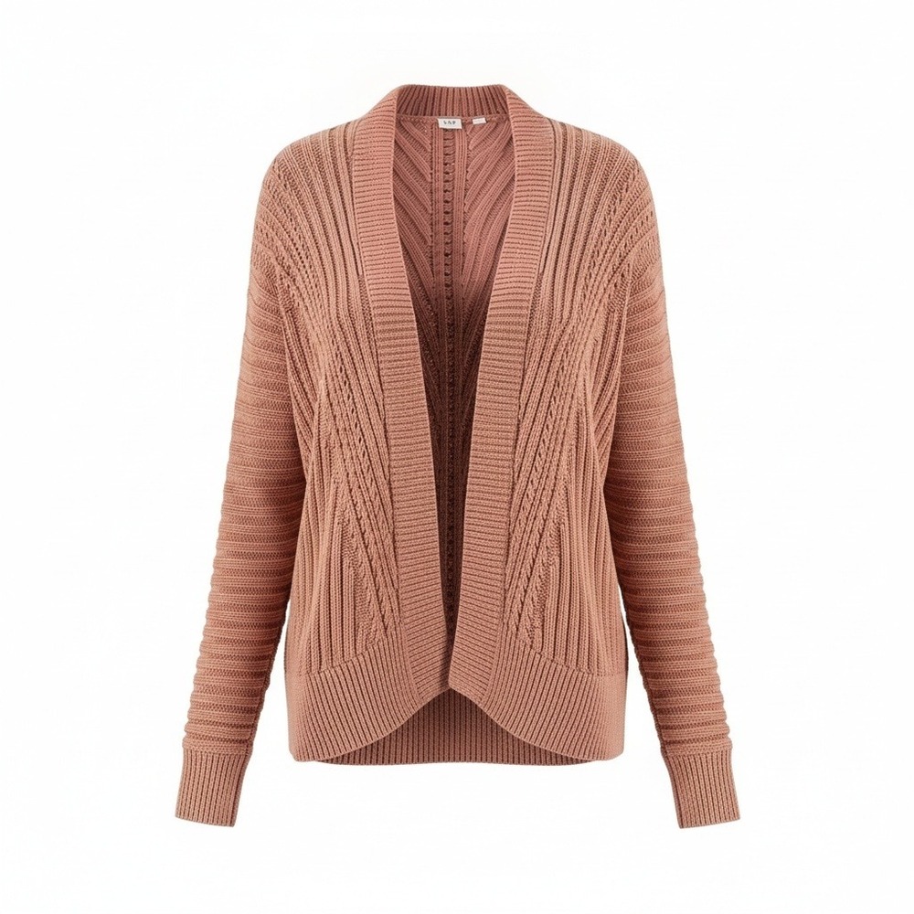 Gap Cardigan L Pink Desert Sand Oversized Eyelet Knit Open Front Layering Cozy